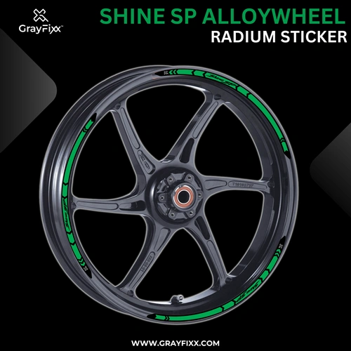 Alloy Wheel Radium Sticker for Shine SP | Made in Premium Radium with FPF (Fade Protection Film), Waterproof, Precut Sticker, Pack Of 12